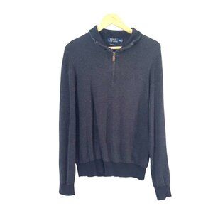Polo Ralph Lauren Heather Black 1/4 Zip Rib Knit Pima Cotton Pullover Sweater XL